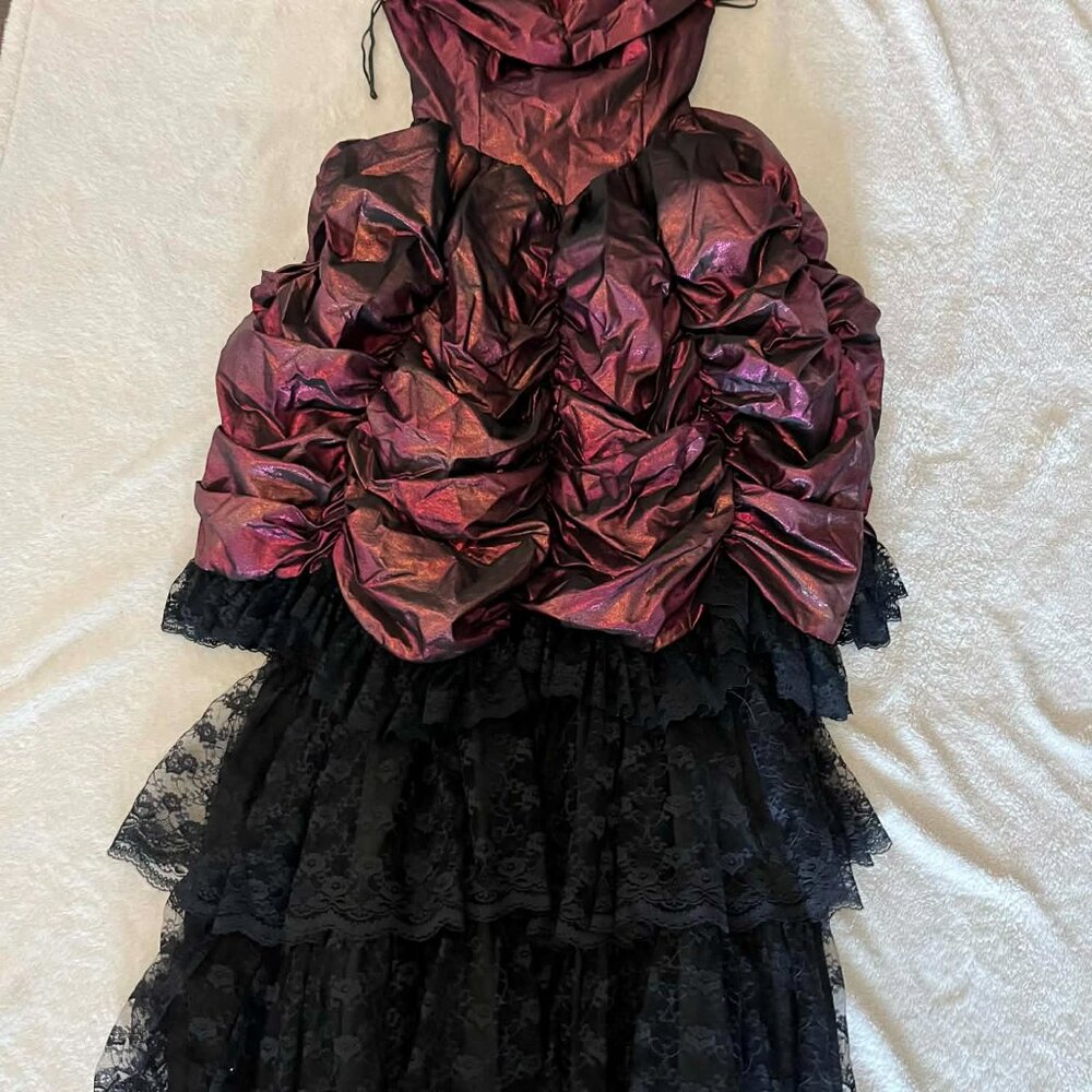 Vintage Loralie Wine Metallic Goth Core Laced Ruffled Dress size 12 - Picture 6 of 7